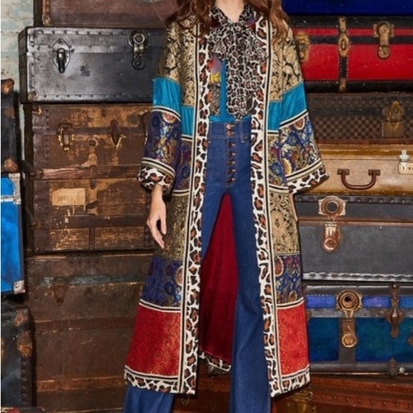 Alice + Olivia Lynn Patchwork Coat Multicolor Kimono - Picture 1 of 12